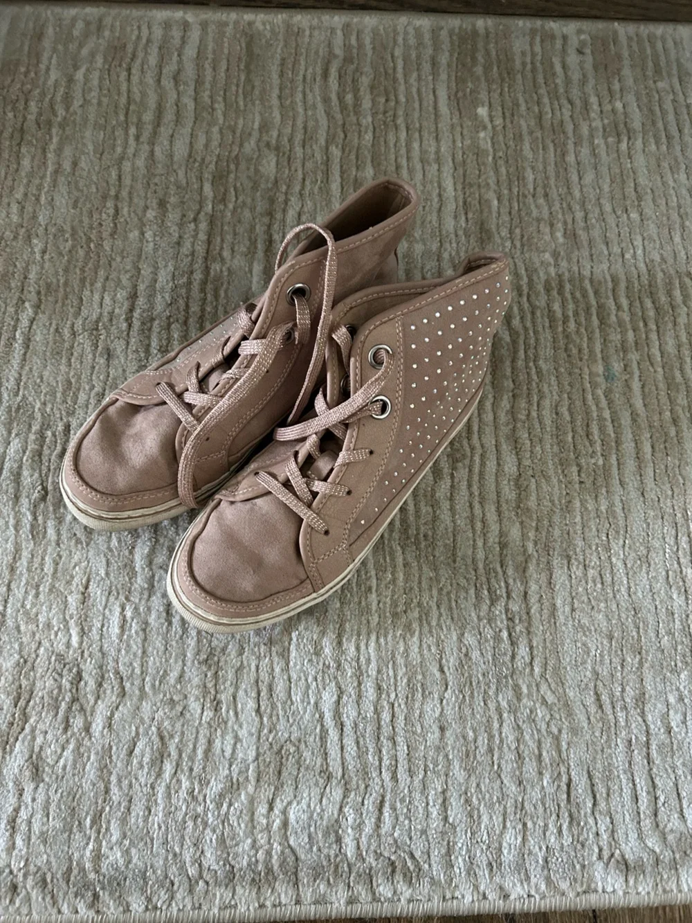 Girls Blush Pink High-Top Sneakers with Rhinestones